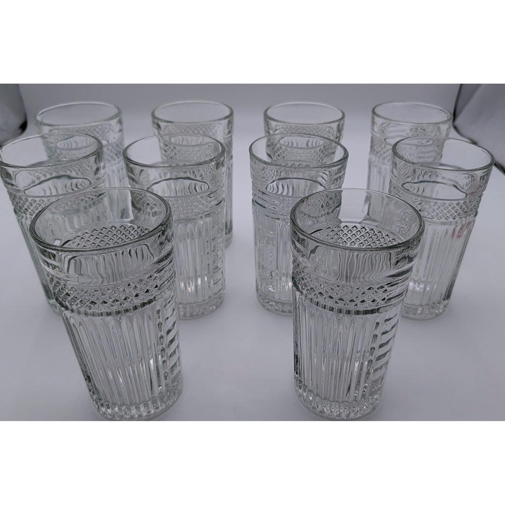 Libbey Highball Glasses Set of 12 Clear Ribbed Diamond Textured Tumblers Vintage